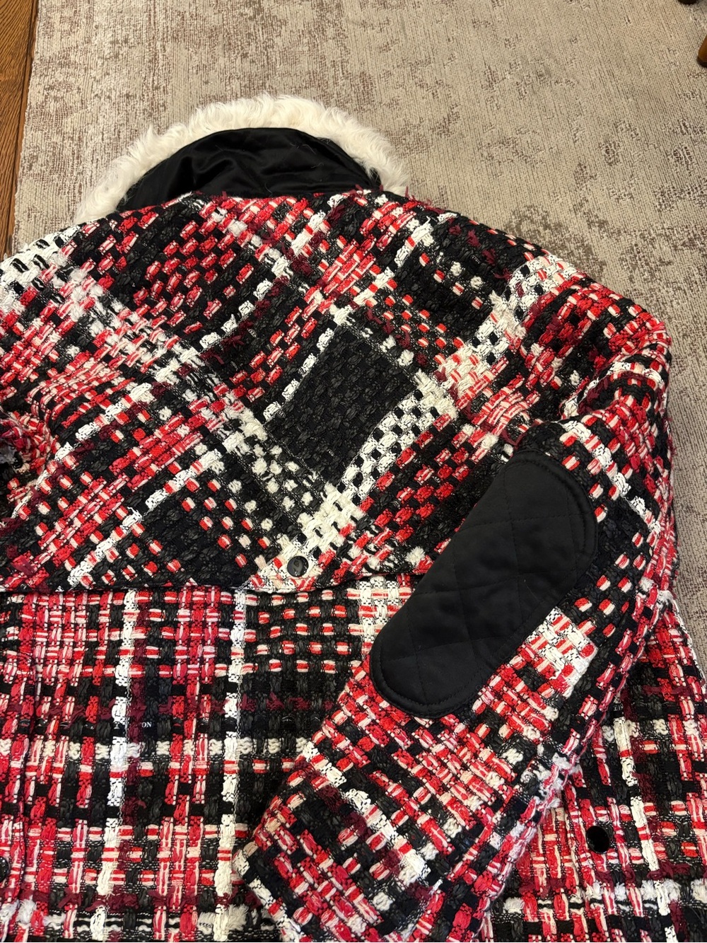 Women's Rag & Bone Plaid Bouclé Coat with Fur Collar - Picture 5 of 5